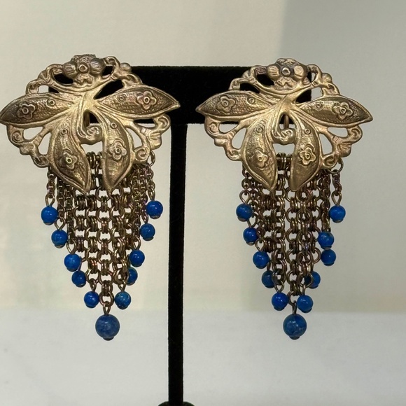 Stephen Dweck sterling silver dangle earrings with lapis lazuli clip long dangle - Picture 5 of 10